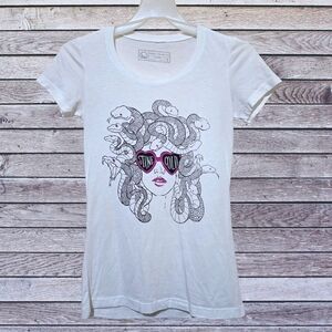 Human Unlimited White Medusa Graphic Tee Women's Size S Stone Cold Snakes